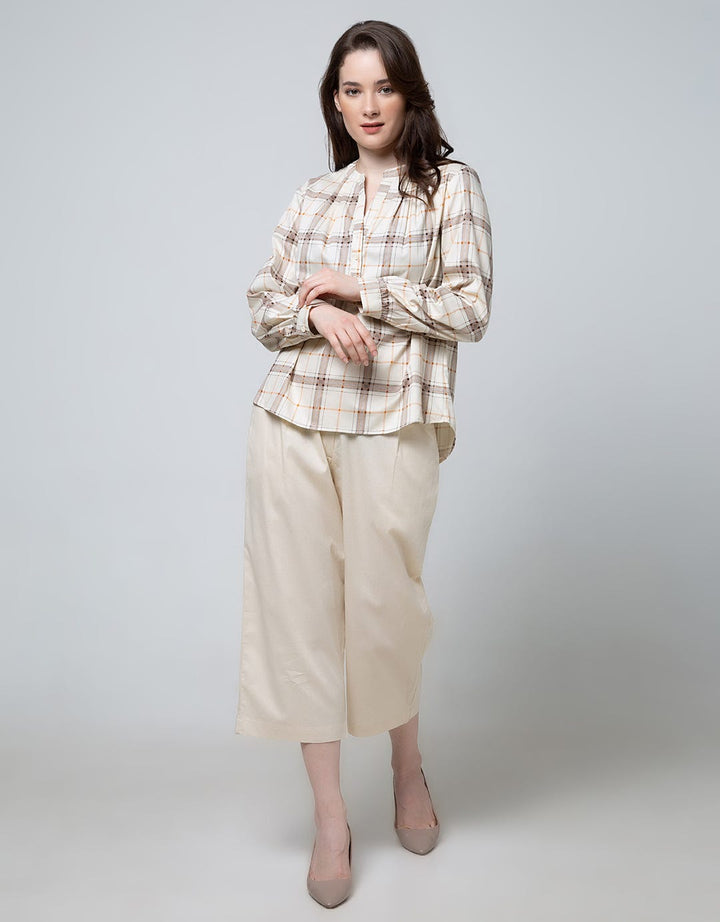 Connexion Long Sleeve Blouse Cott Print Check