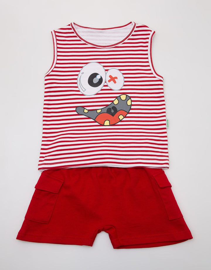 Banana Baby Boy Singlet Set with Monster Print Stripes