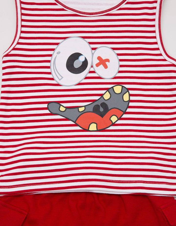 Banana Baby Boy Singlet Set with Monster Print Stripes
