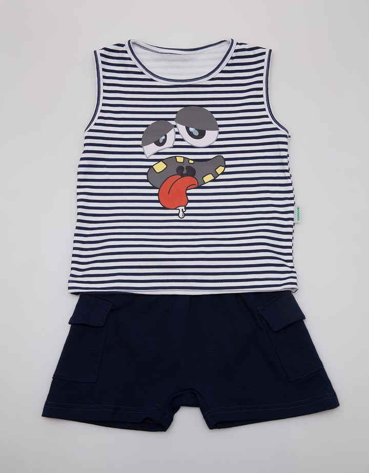 Banana Baby Boy Singlet Set with Monster Print Stripes