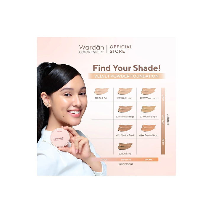 Wardah Colorfit Velvet Powder Foundation 33W Olive Beige 11 g
