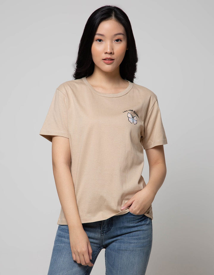 Details Short Sleeve T-Shirt Butterfly Chest Pocket Small