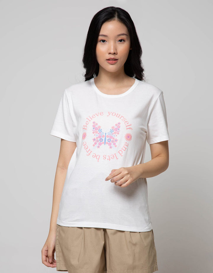 Details Short Sleeve T-Shirt Butterfly Circle Moon Chest