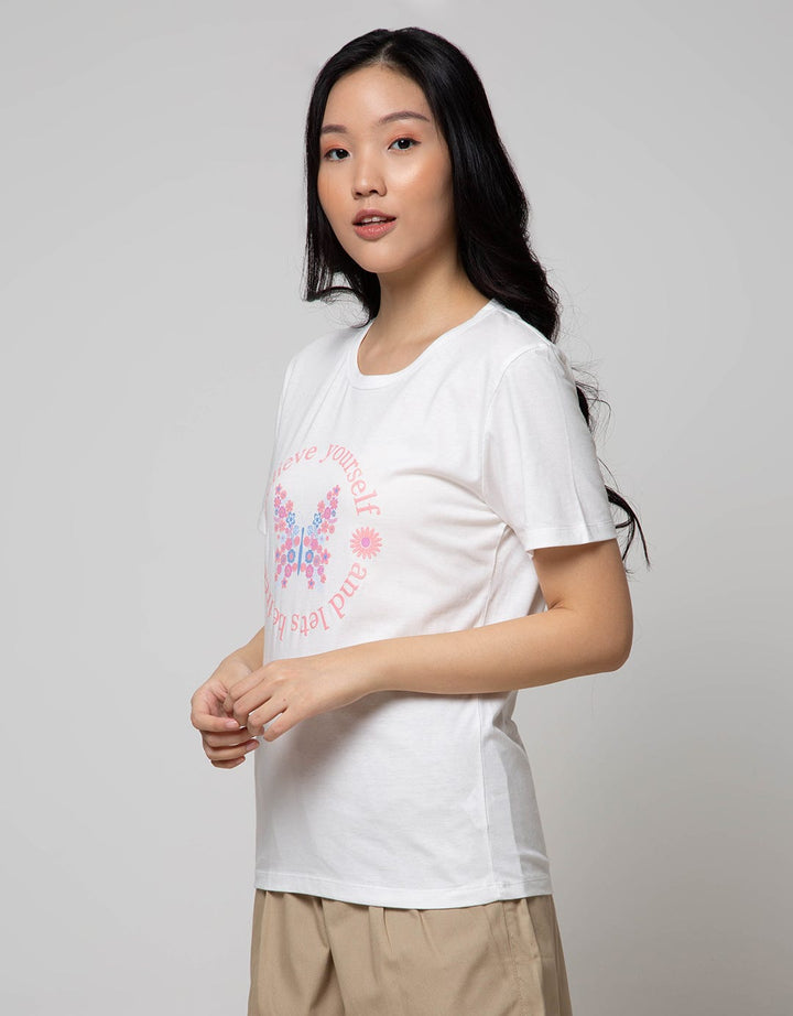 Details Short Sleeve T-Shirt Butterfly Circle Moon Chest