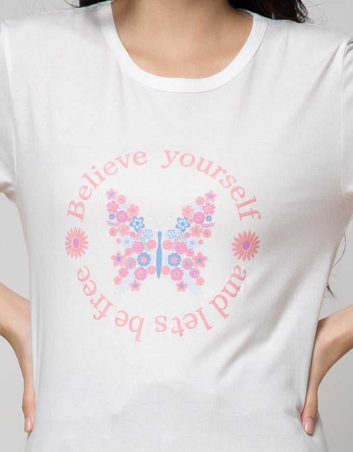 Details Short Sleeve T-Shirt Butterfly Circle Moon Chest