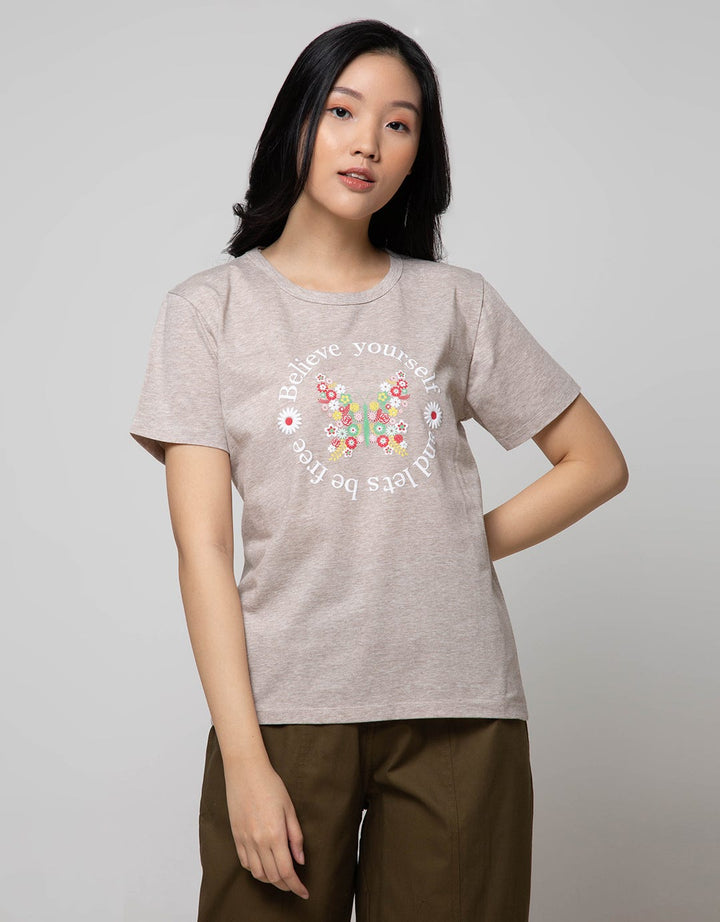 Details Short Sleeve T-Shirt Butterfly Circle Moon Chest