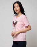 Details Short Sleeve T-Shirt Butterfly Chest Flocking