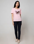 Details Short Sleeve T-Shirt Butterfly Chest Flocking