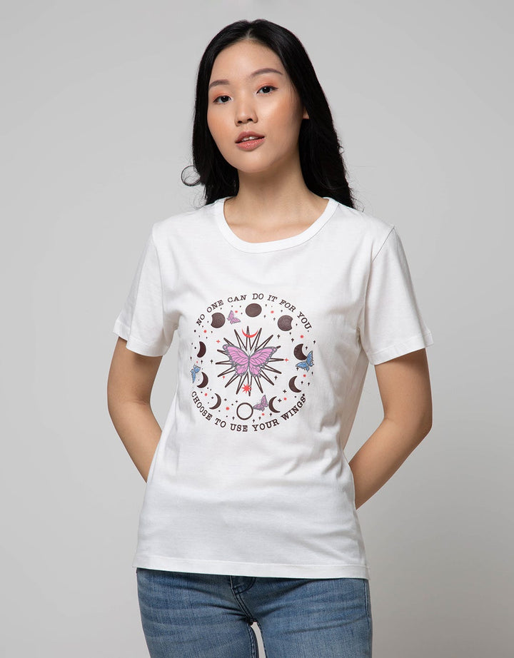 Details Short Sleeve Butterfly Moon Chest T-Shirt