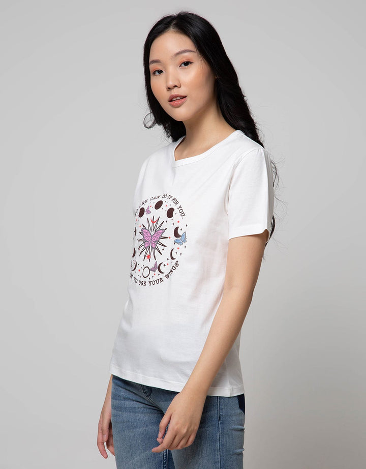 Details Short Sleeve Butterfly Moon Chest T-Shirt