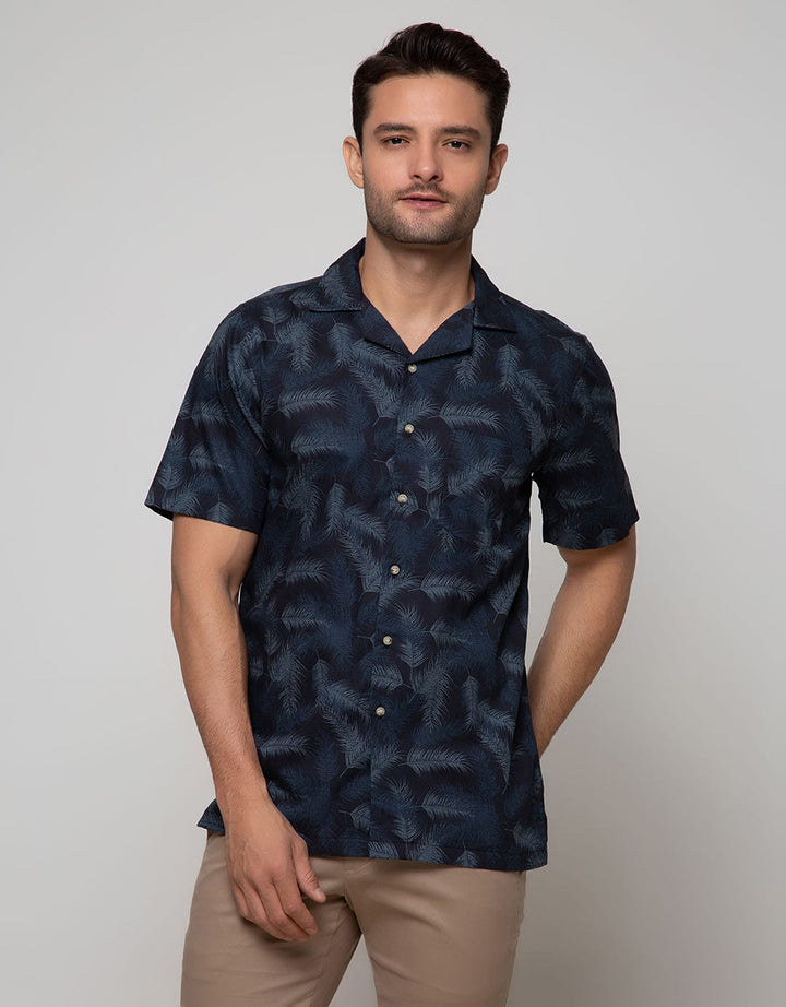 Details Short Sleeve Shirt Poplin Print Leaves