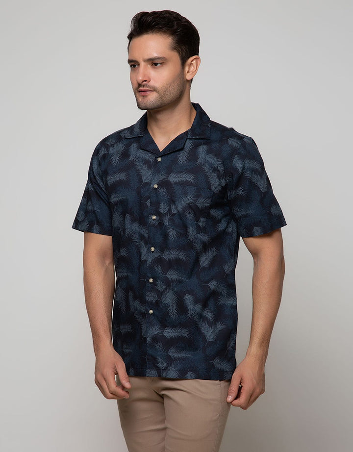 Details Short Sleeve Shirt Poplin Print Leaves