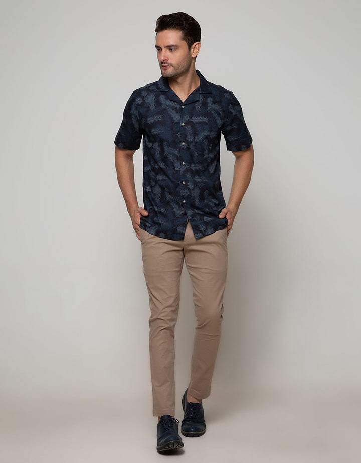 Details Short Sleeve Shirt Poplin Print Leaves