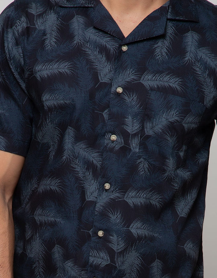 Details Short Sleeve Shirt Poplin Print Leaves