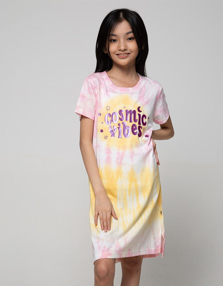 Nevada Short Sleeve Midi Dress T-Shirt 24S Print Tie Dye Cosmic Vibes:Pastel Purp:9-10:Ombre:Ss Midi Dre