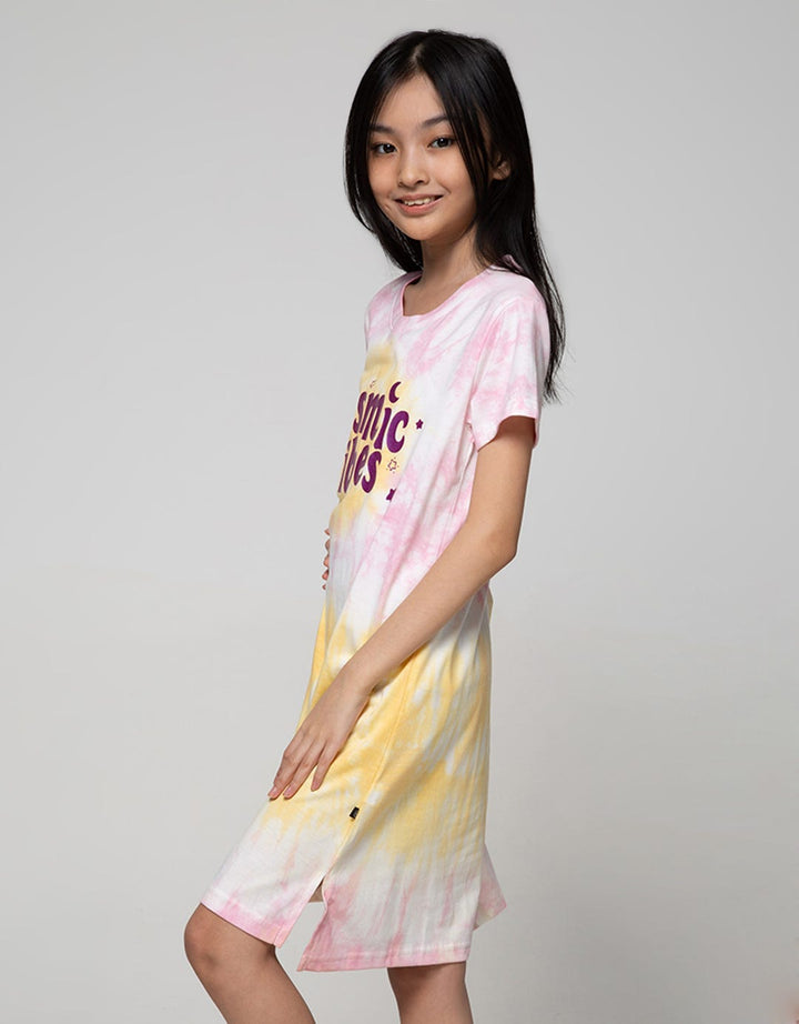 Nevada Short Sleeve Midi Dress T-Shirt 24S Print Tie Dye Cosmic Vibes:Pastel Purp:9-10:Ombre:Ss Midi Dre