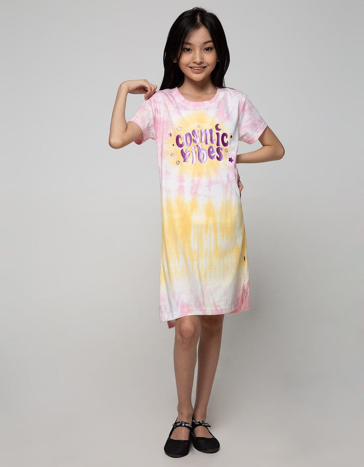 Nevada Short Sleeve Midi Dress T-Shirt 24S Print Tie Dye Cosmic Vibes:Pastel Purp:9-10:Ombre:Ss Midi Dre