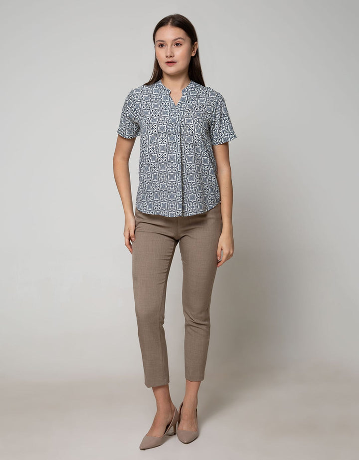 Connexion Short Sleeve Blouse Poly Print Antique Tiles