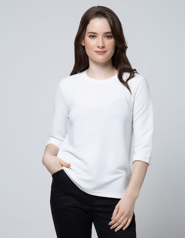 Connexion Long Sleeve T-Shirt Texture Knit Round Neck Big Hem