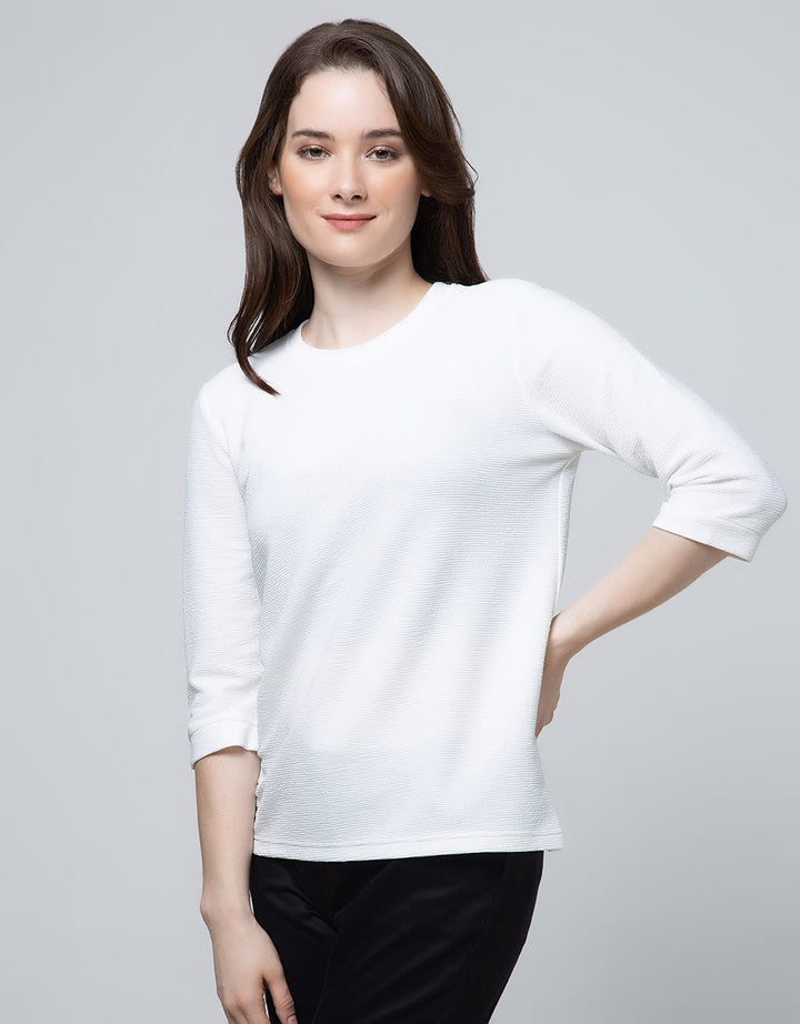 Connexion Long Sleeve T-Shirt Texture Knit Round Neck Big Hem