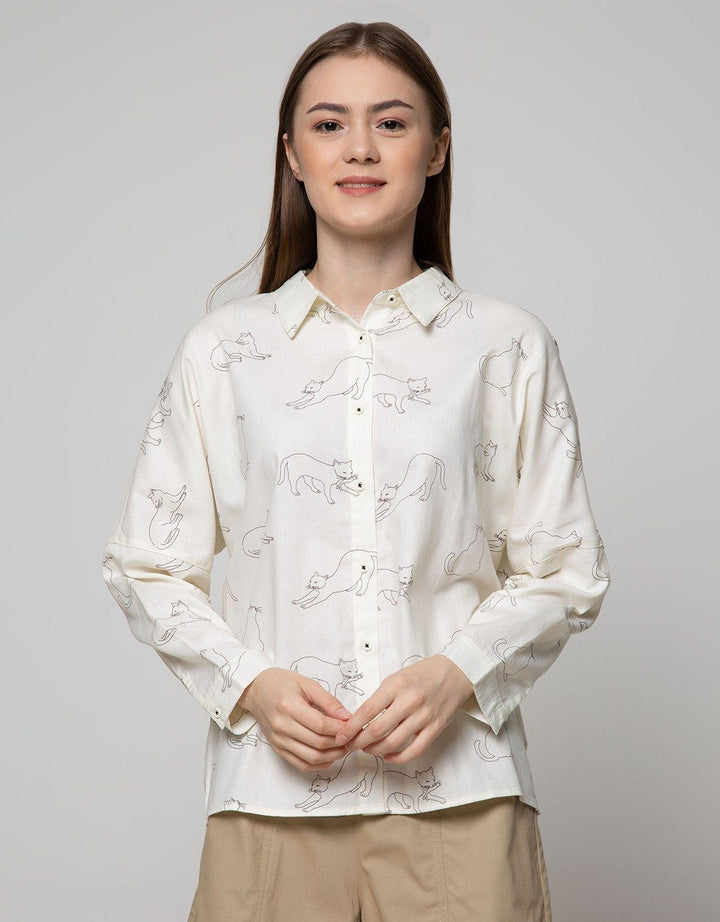 Details Long Sleeve Shirt Long Print Cats