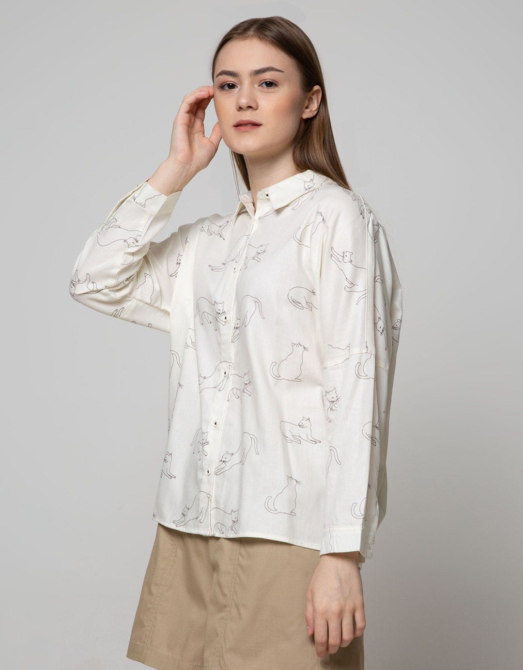 Details Long Sleeve Shirt Long Print Cats