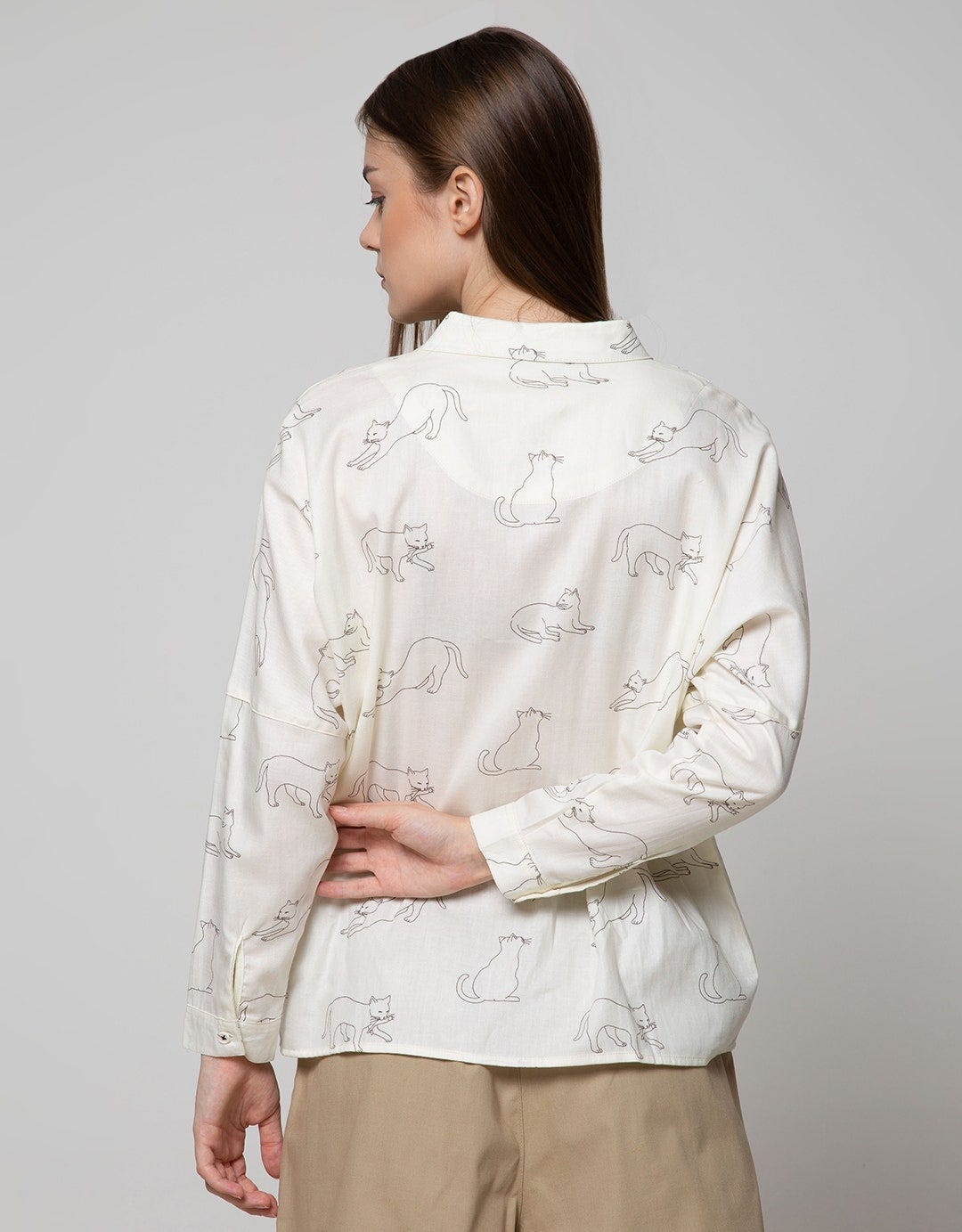 Details Long Sleeve Shirt Long Print Cats