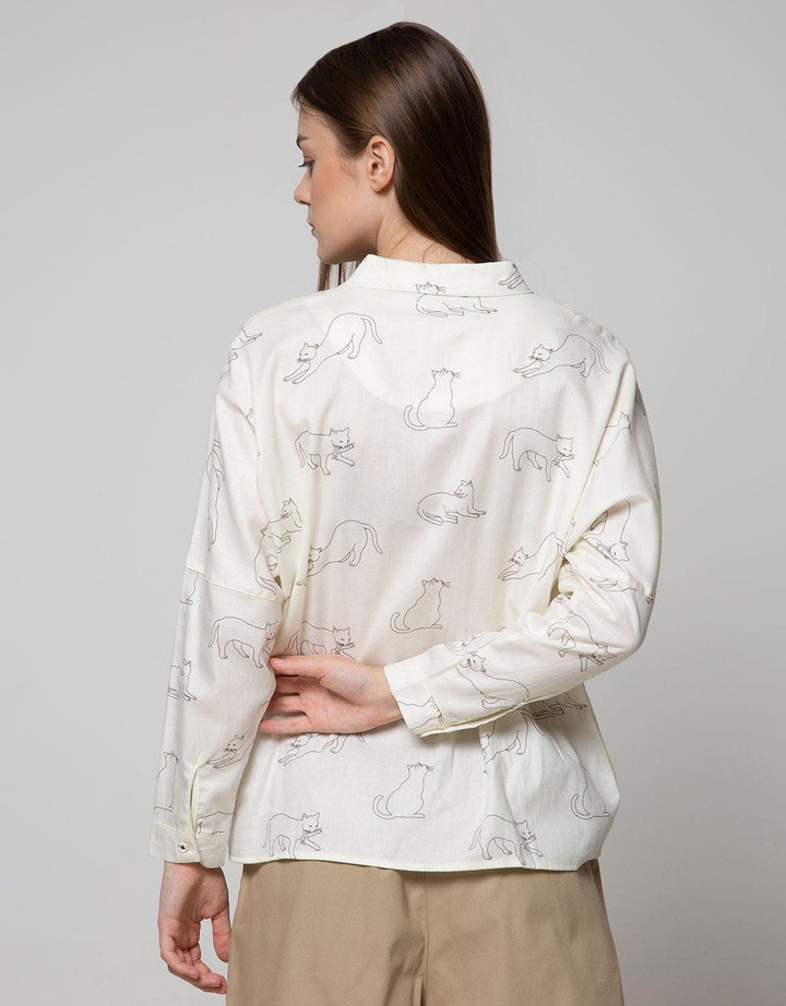 Details Long Sleeve Shirt Long Print Cats