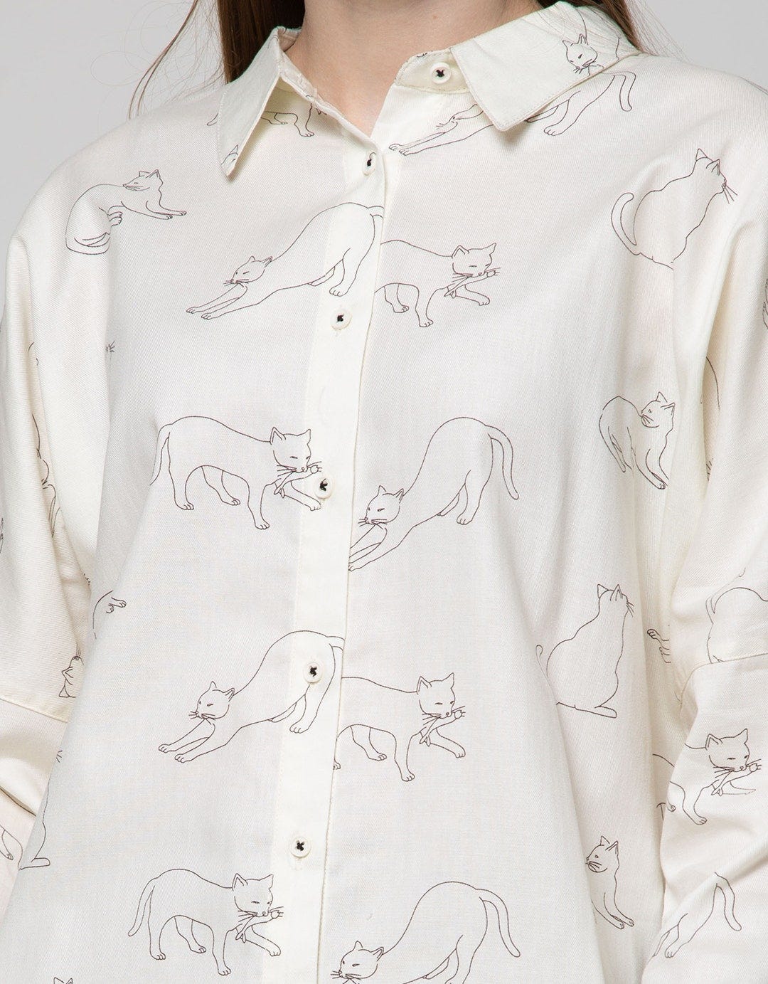 Details Long Sleeve Shirt Long Print Cats