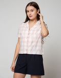 Details Short Sleeve Shirt Boxy Check Pink