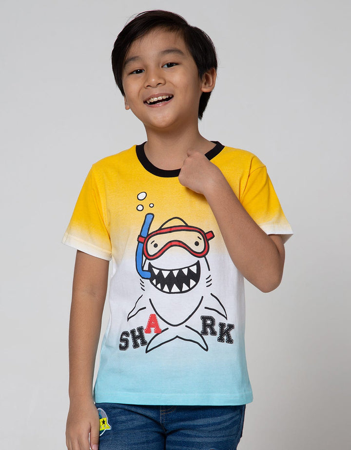 Little M Short Sleeve T-Shirt Fullprint Shark Ombre