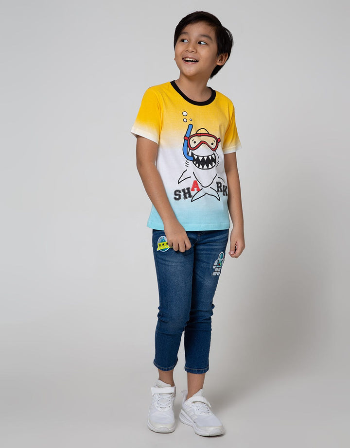 Little M Short Sleeve T-Shirt Fullprint Shark Ombre