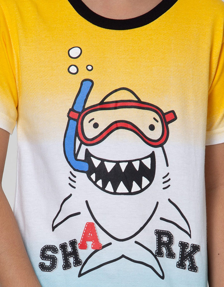 Little M Short Sleeve T-Shirt Fullprint Shark Ombre