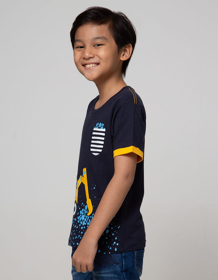 Little M Short Sleeve T-Shirt Dino Truck Embroidered Peek Hand