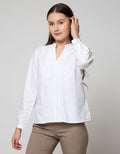 Connexion Long Sleeve Blouse Cott Poplin Lace Plakat At054:Off White:S:Solid:Long Sleeve Blouse