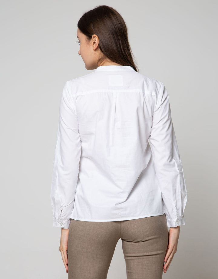 Connexion Long Sleeve Blouse Cott Poplin Lace Plakat At054:Off White:S:Solid:Long Sleeve Blouse