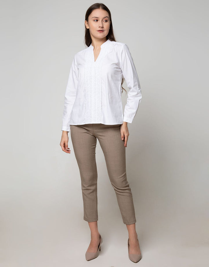 Connexion Long Sleeve Blouse Cott Poplin Lace Plakat At054:Off White:S:Solid:Long Sleeve Blouse
