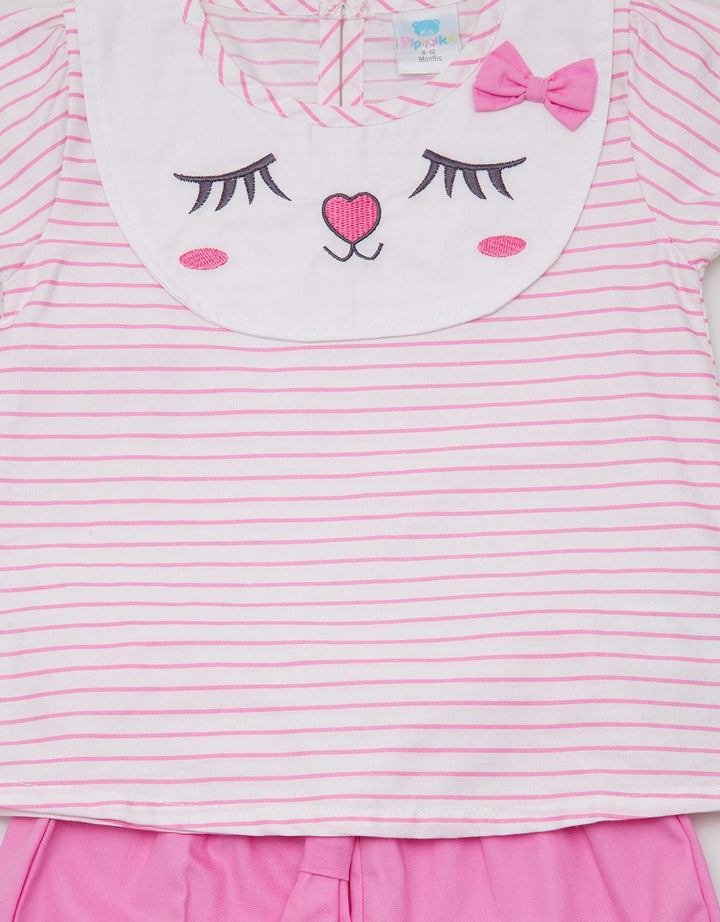 Pipiniko Top - Bottom Set Bunny Stripe