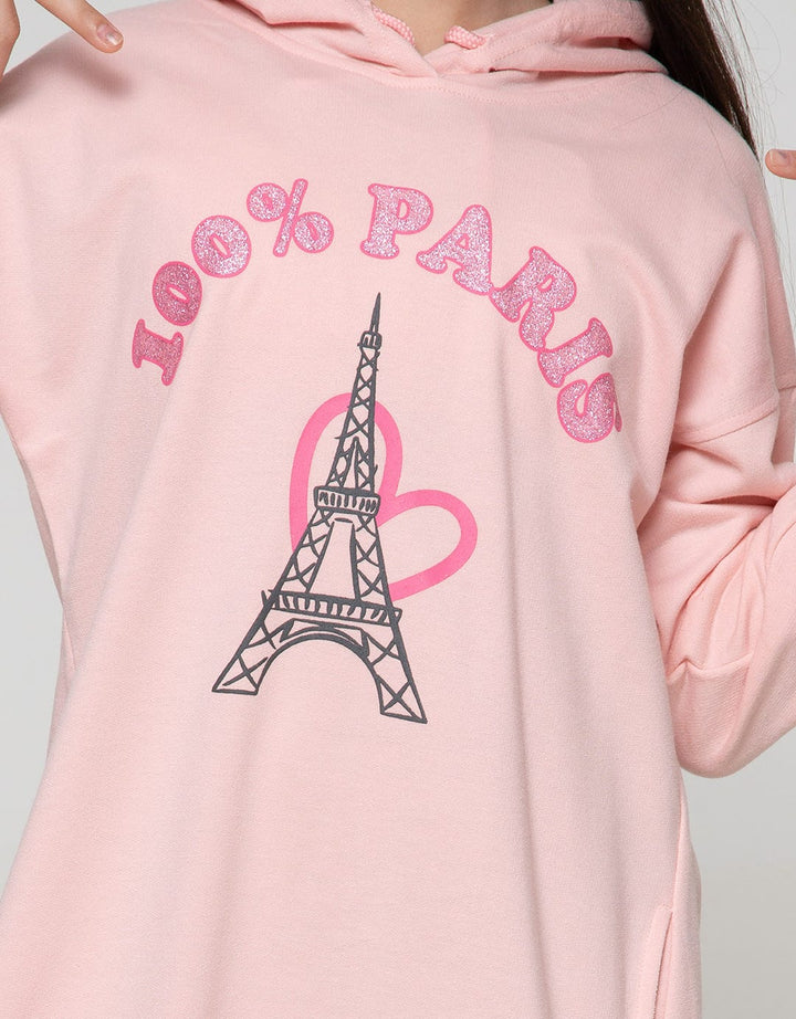 Nevada Long Sleeve Midi Dress Hoodie Print 100 Percent Paris
