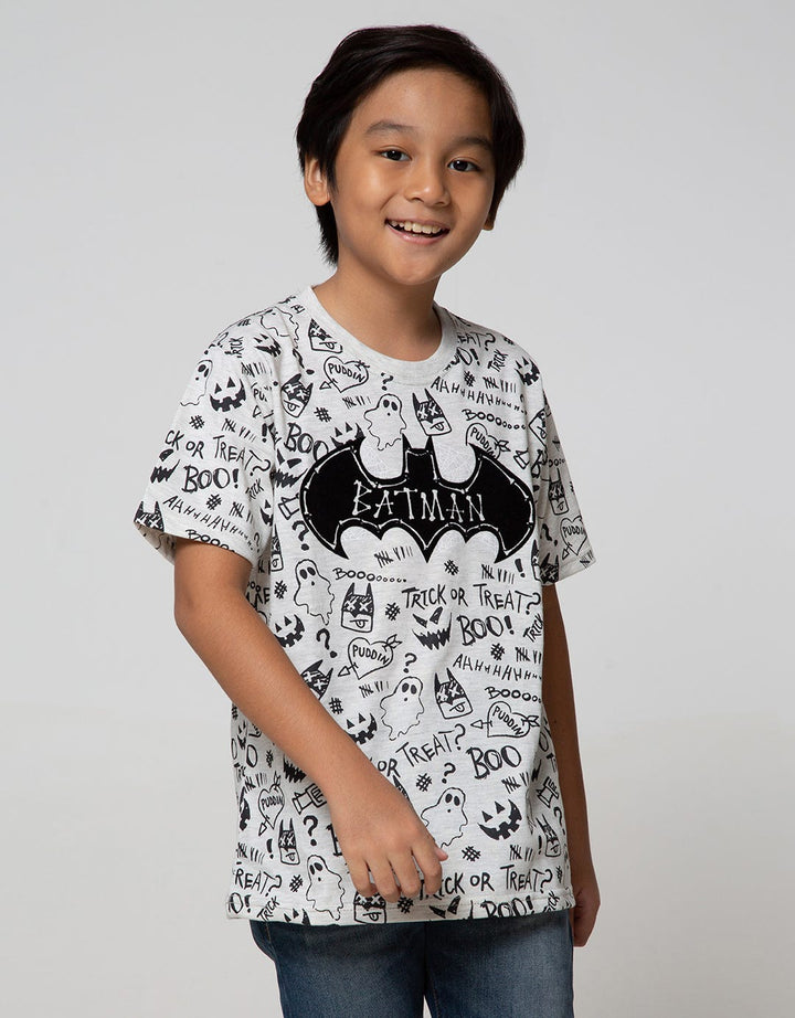 Character Short Sleeve T-Shirt Batman Letter Logo Flocking