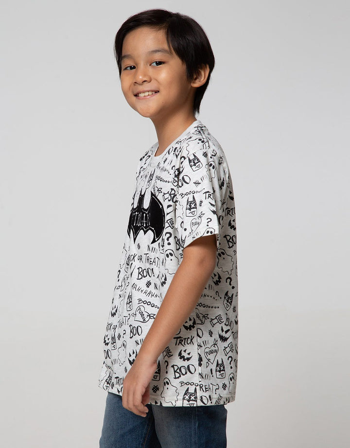 Character Short Sleeve T-Shirt Batman Letter Logo Flocking