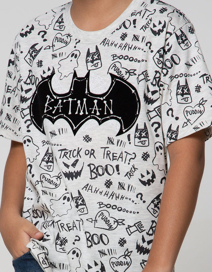 Character Short Sleeve T-Shirt Batman Letter Logo Flocking