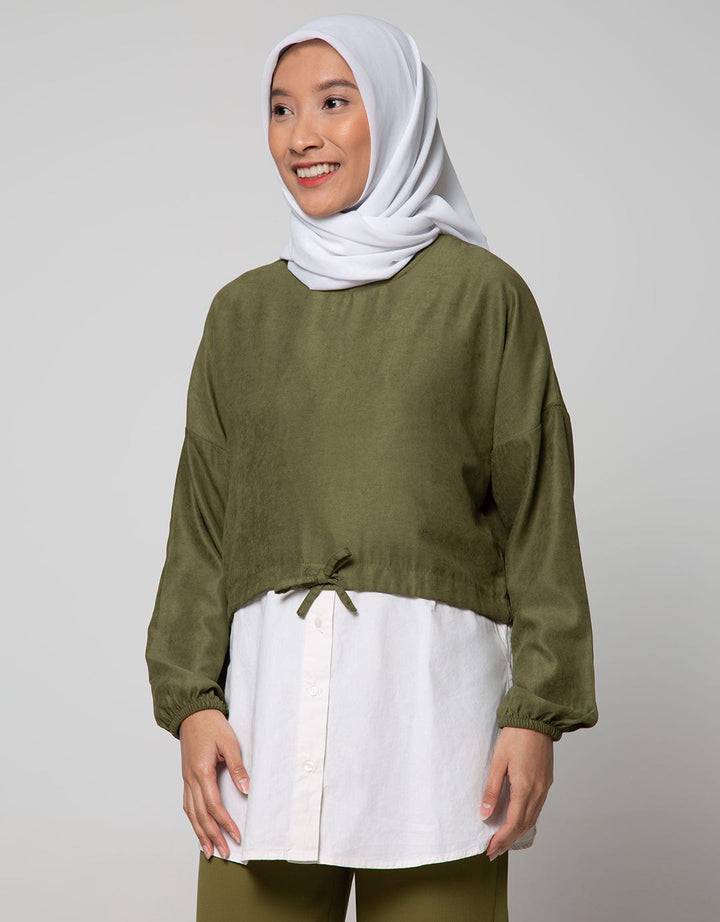 Annisa Long Sleeve Blouse Shirt With 2 Tone Panels