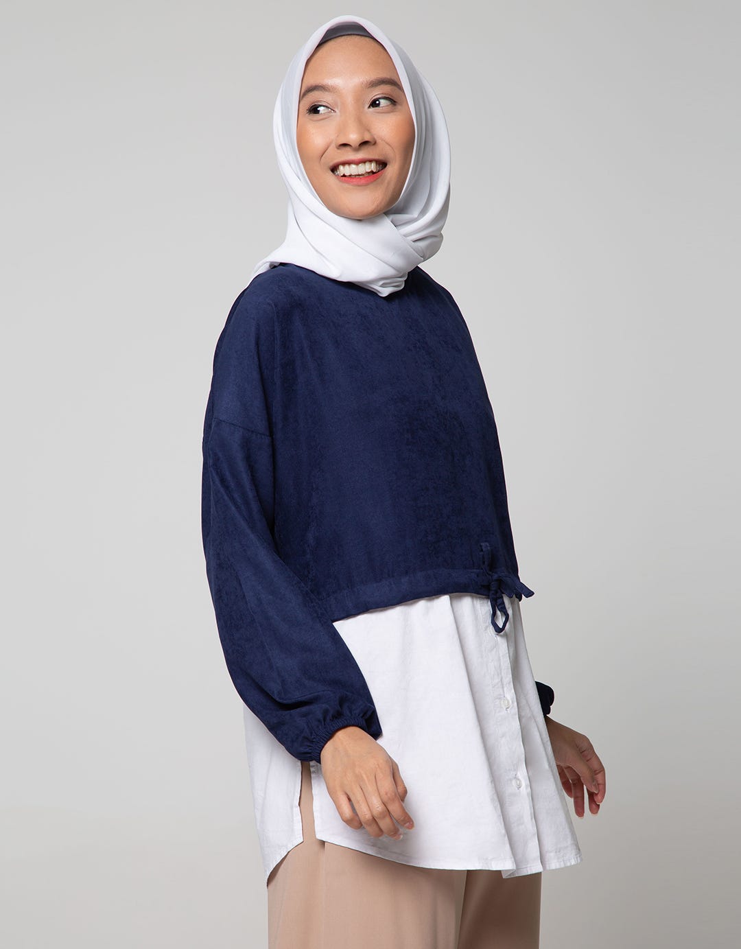 Annisa Long Sleeve Blouse Shirt With 2 Tone Panels