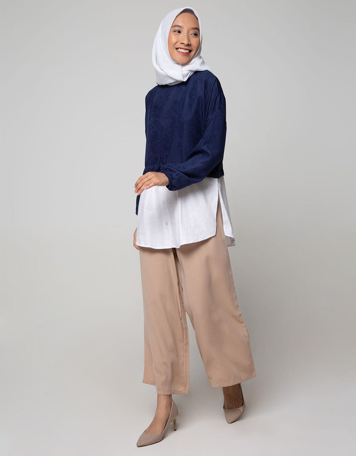 Annisa Long Sleeve Blouse Shirt With 2 Tone Panels