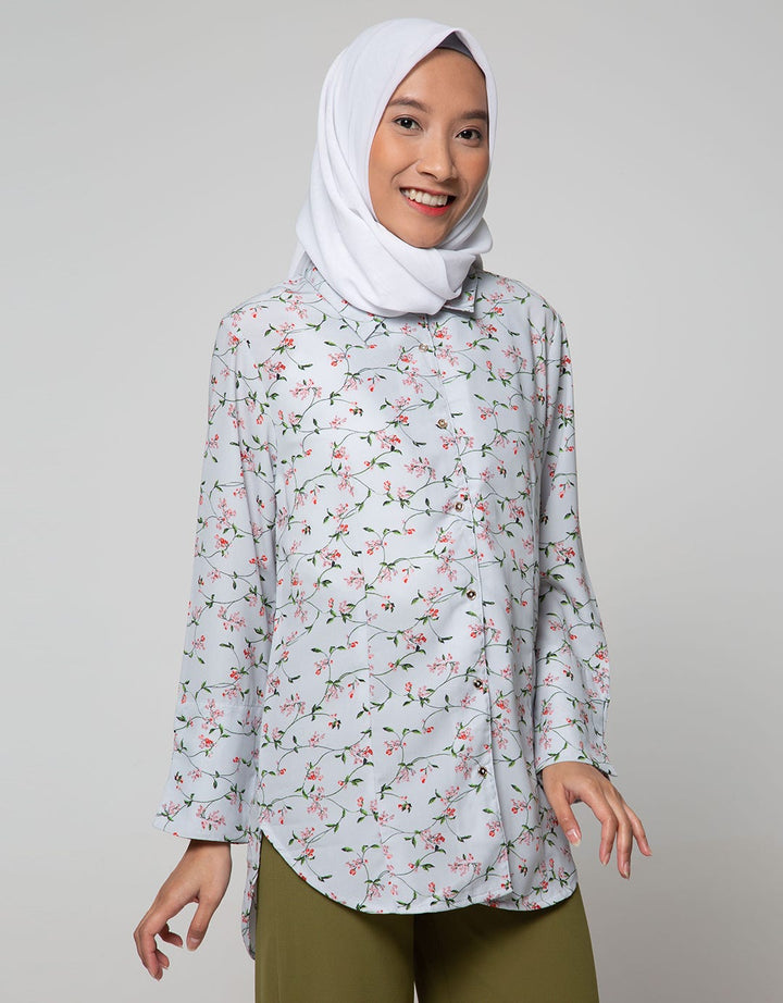 Annisa Long Sleeve Basic Long Shirt With Floral Print