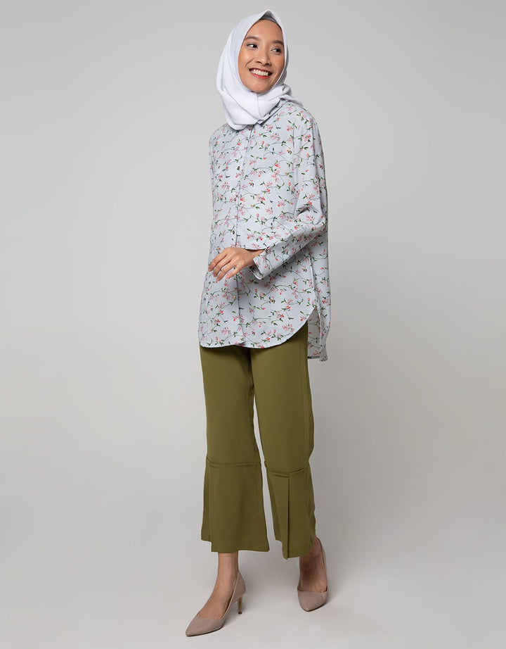 Annisa Long Sleeve Basic Long Shirt With Floral Print