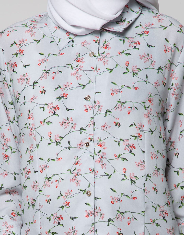 Annisa Long Sleeve Basic Long Shirt With Floral Print