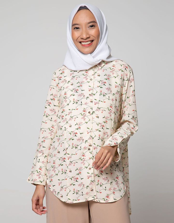 Annisa Long Sleeve Basic Long Shirt With Floral Print