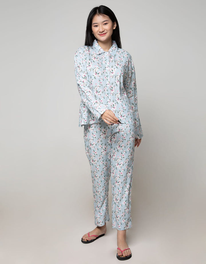 St. Yves Long Sleeve Pyjama Pants Bright Anemone Pl-Bria:Pastel Blue:M:Floral:Ls Pyjama Pant